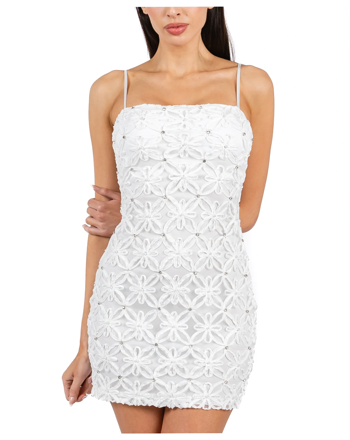 Juniors' Embellished Soutache Bodycon Dress