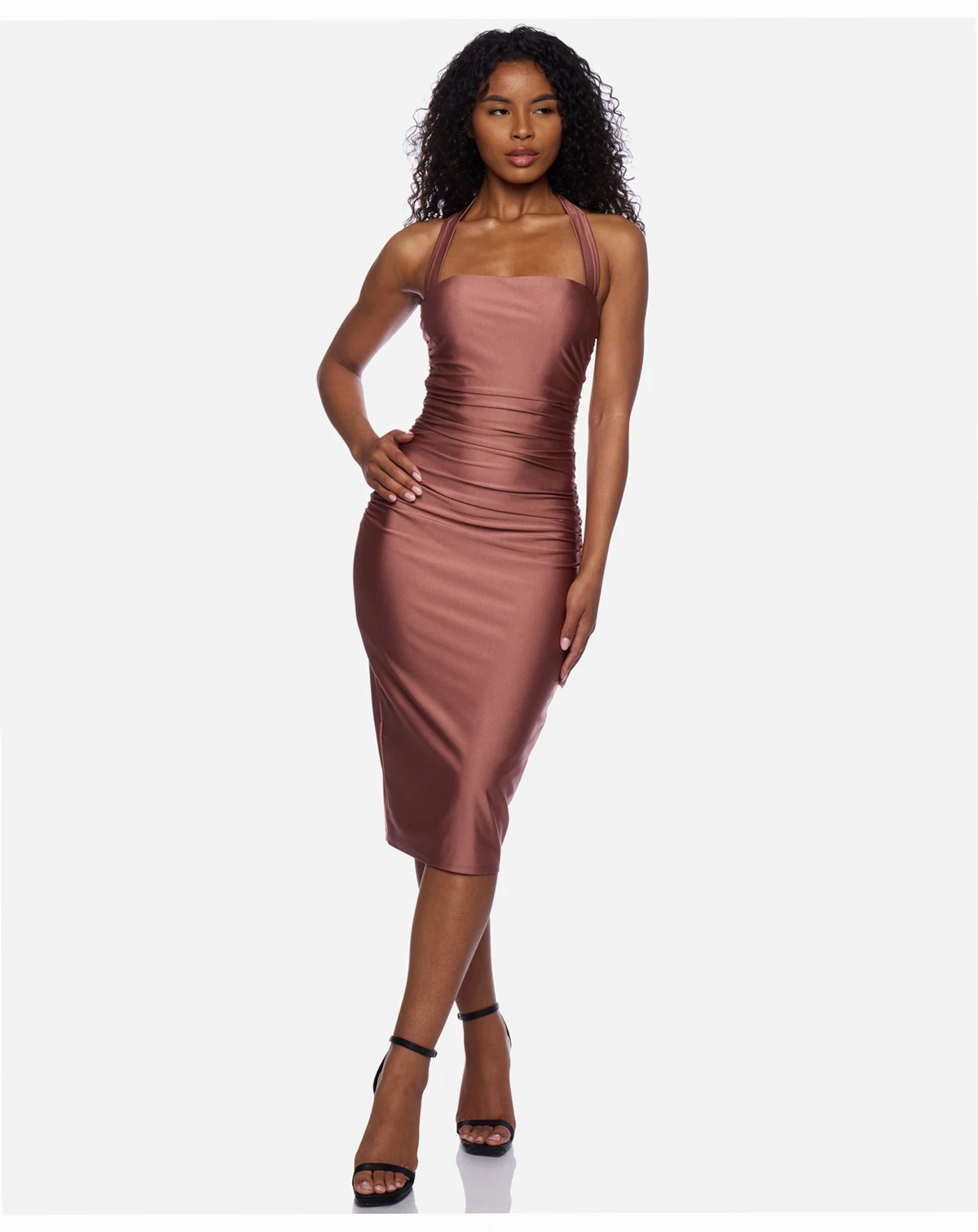 Juniors' Ruched Halter Midi Dress