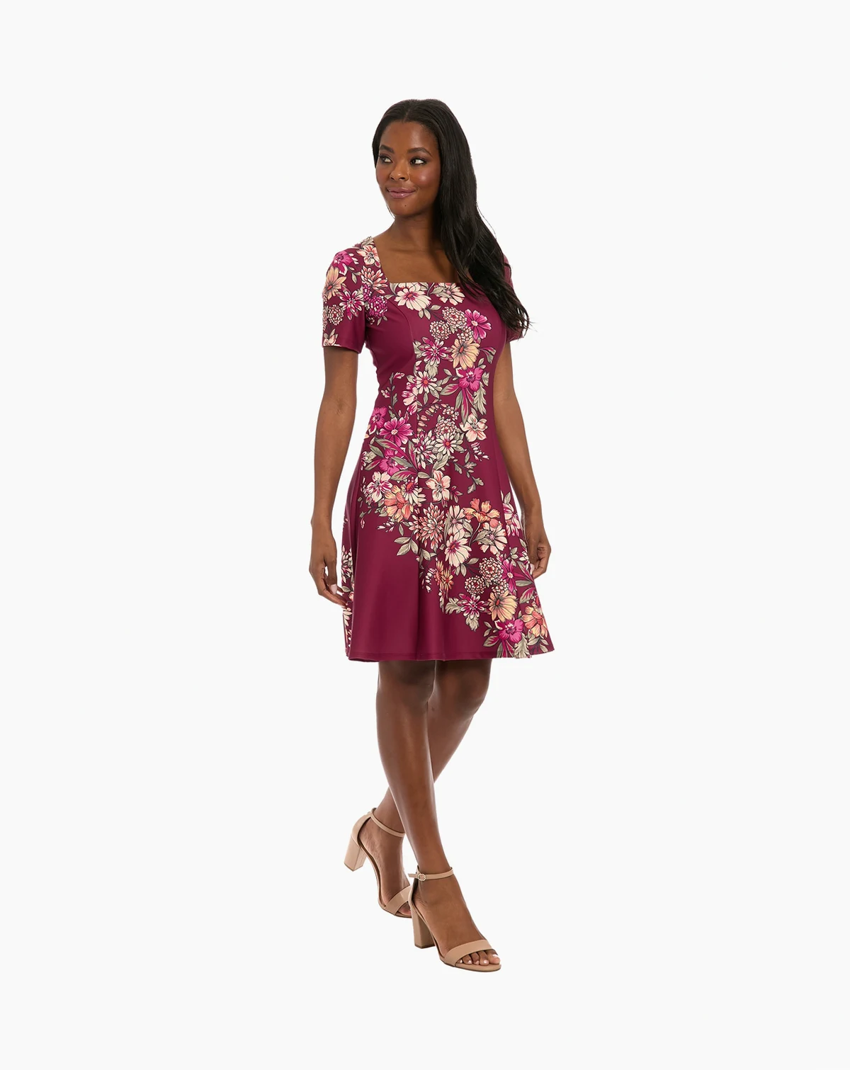 Women's Short-Sleeve Fit and Flare Dress