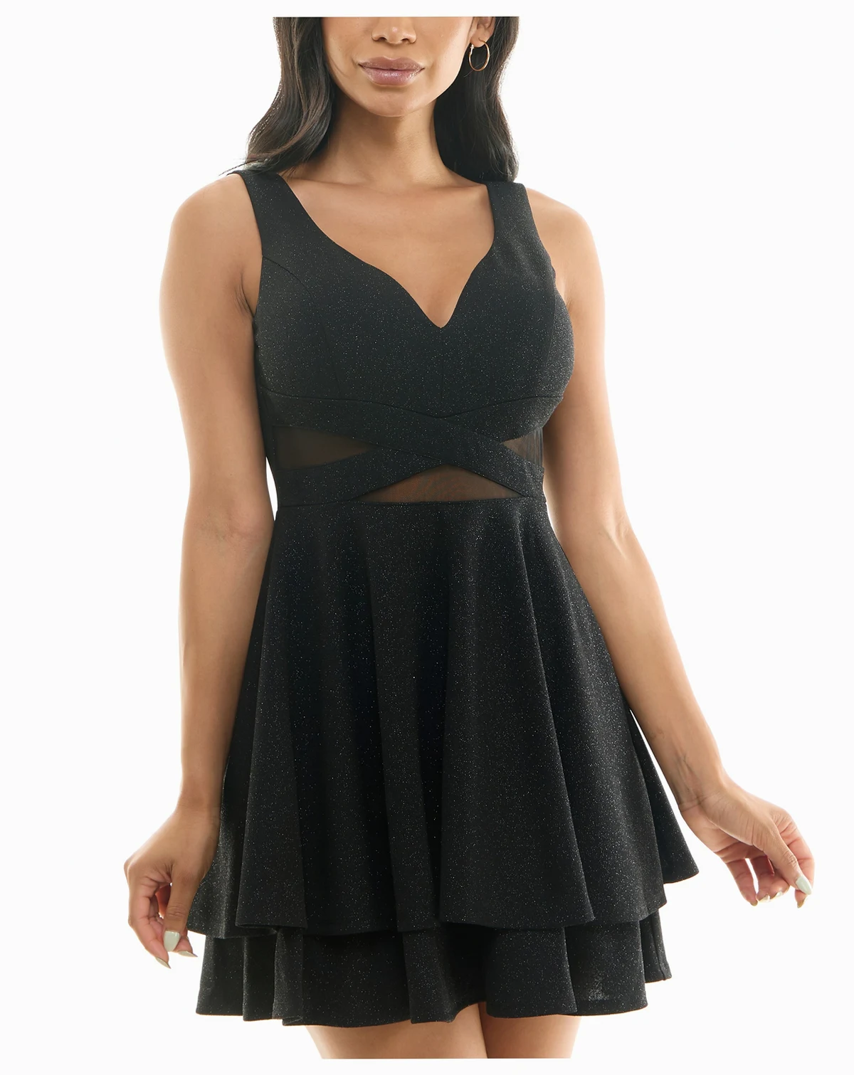 Juniors' Illusion-Waist Glitter A-Line Dress