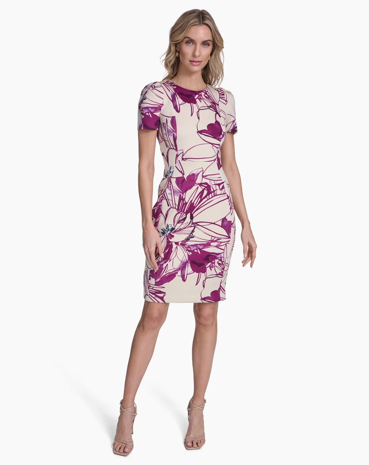 Women's Short-Sleeve Crewneck Sheath Dress