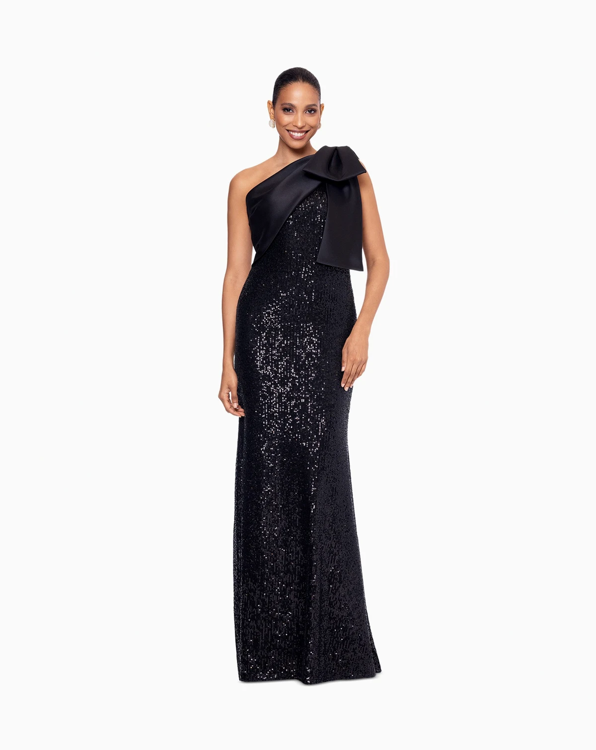 Women's Asymmetric Sequin Bow Sleeveless Gown