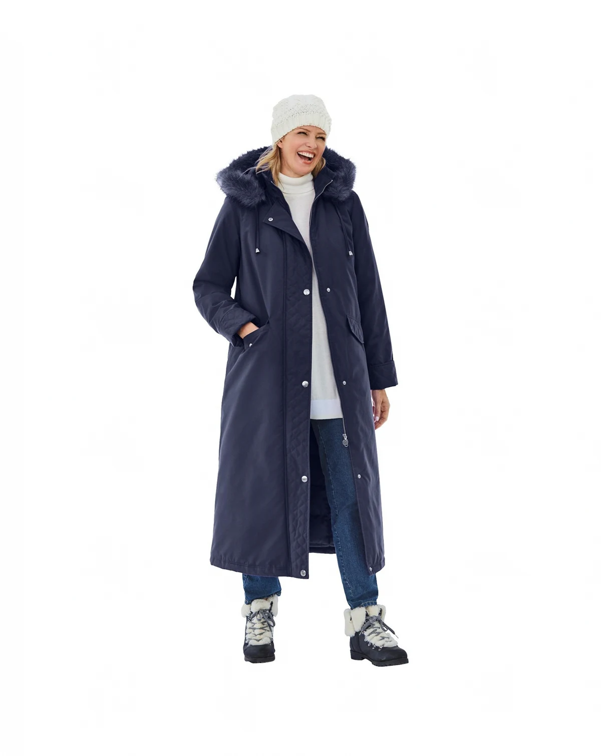 Women's Plus Size Long Hooded DTM Faux Down Parka Coat