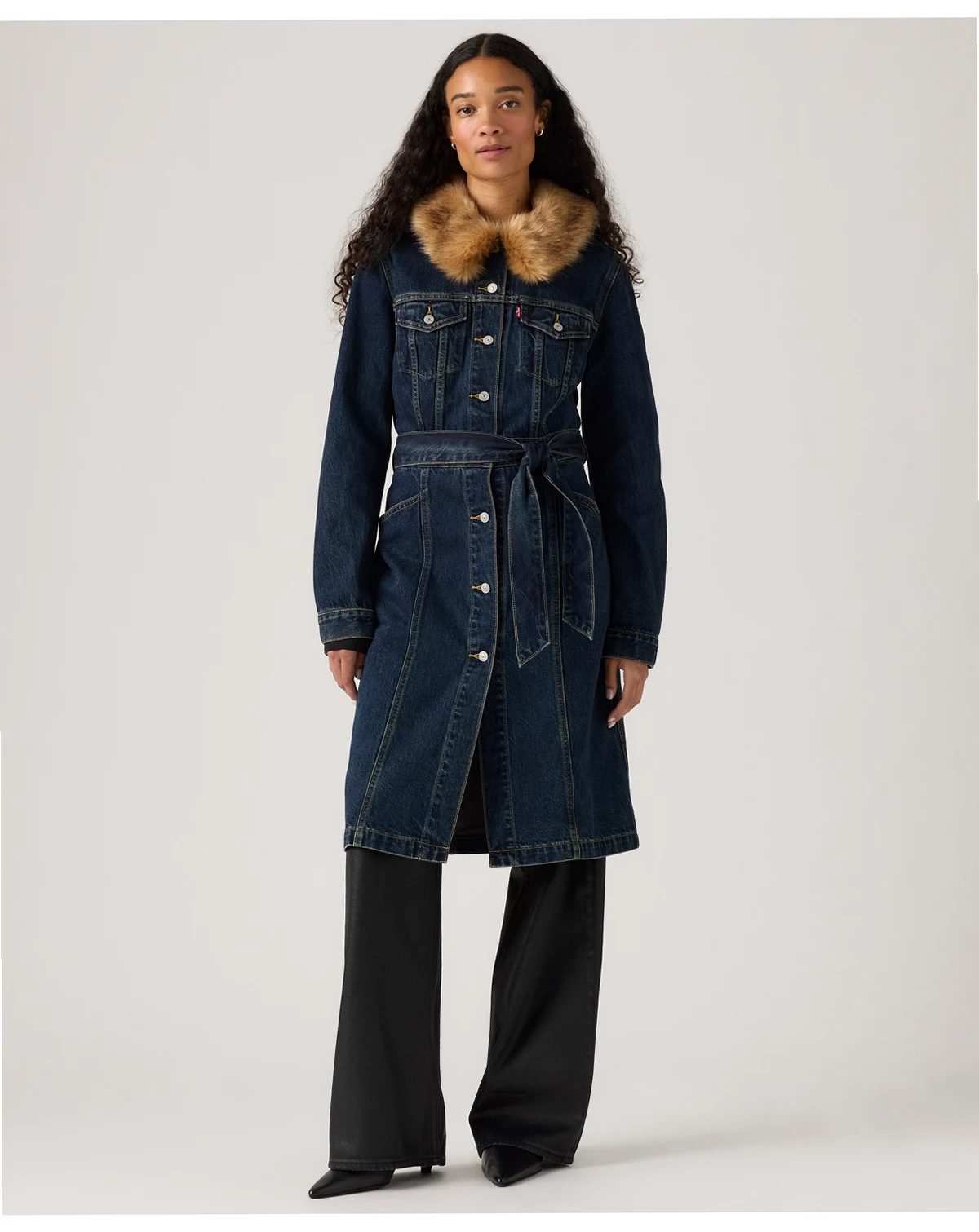 Premium Women's Longline Fur-Trim Trucker Jacket