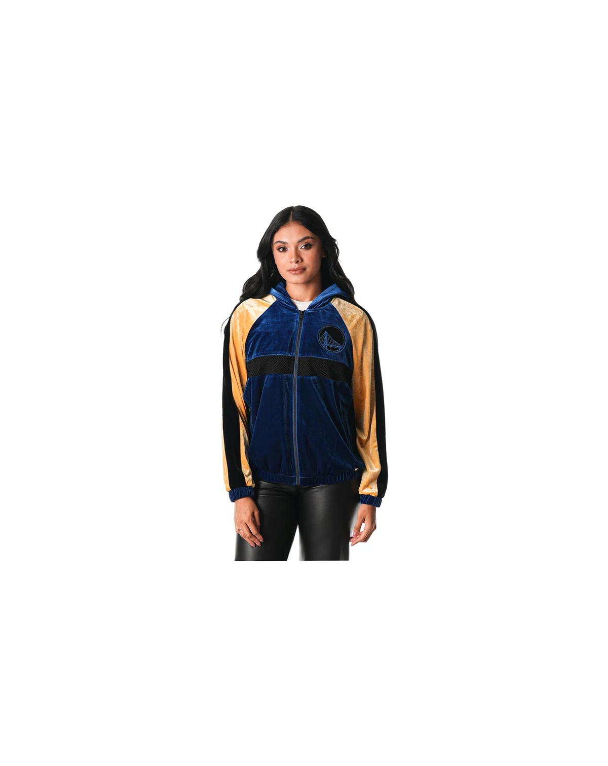 Women's Blue Golden State Warriors Velour Full-Zip Track Jacket Hoodie