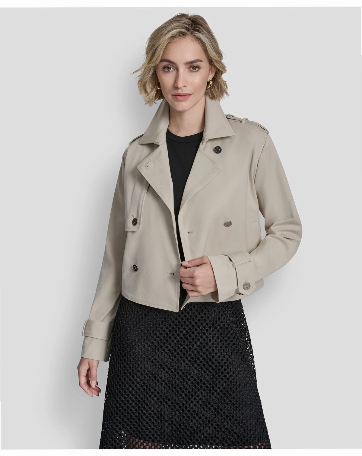 Women's Notch Collar Cropped Trench Coat
