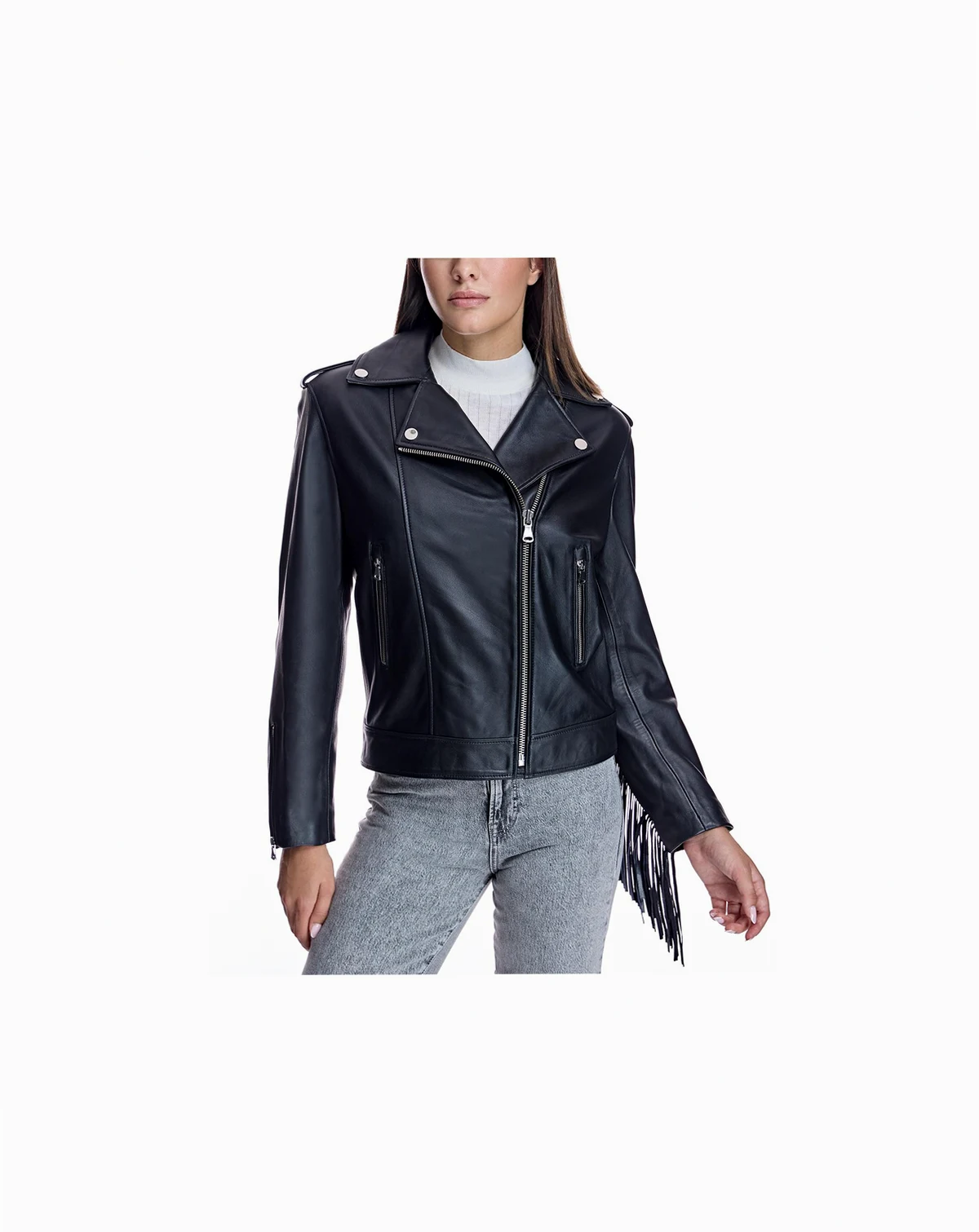 Women's Moto Jacket With Fringes