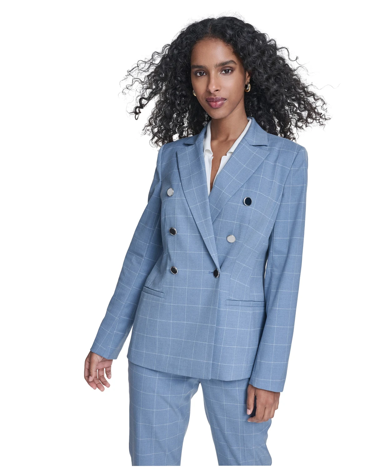 Women's Notch Collar Windowpane Double Breast Blazer