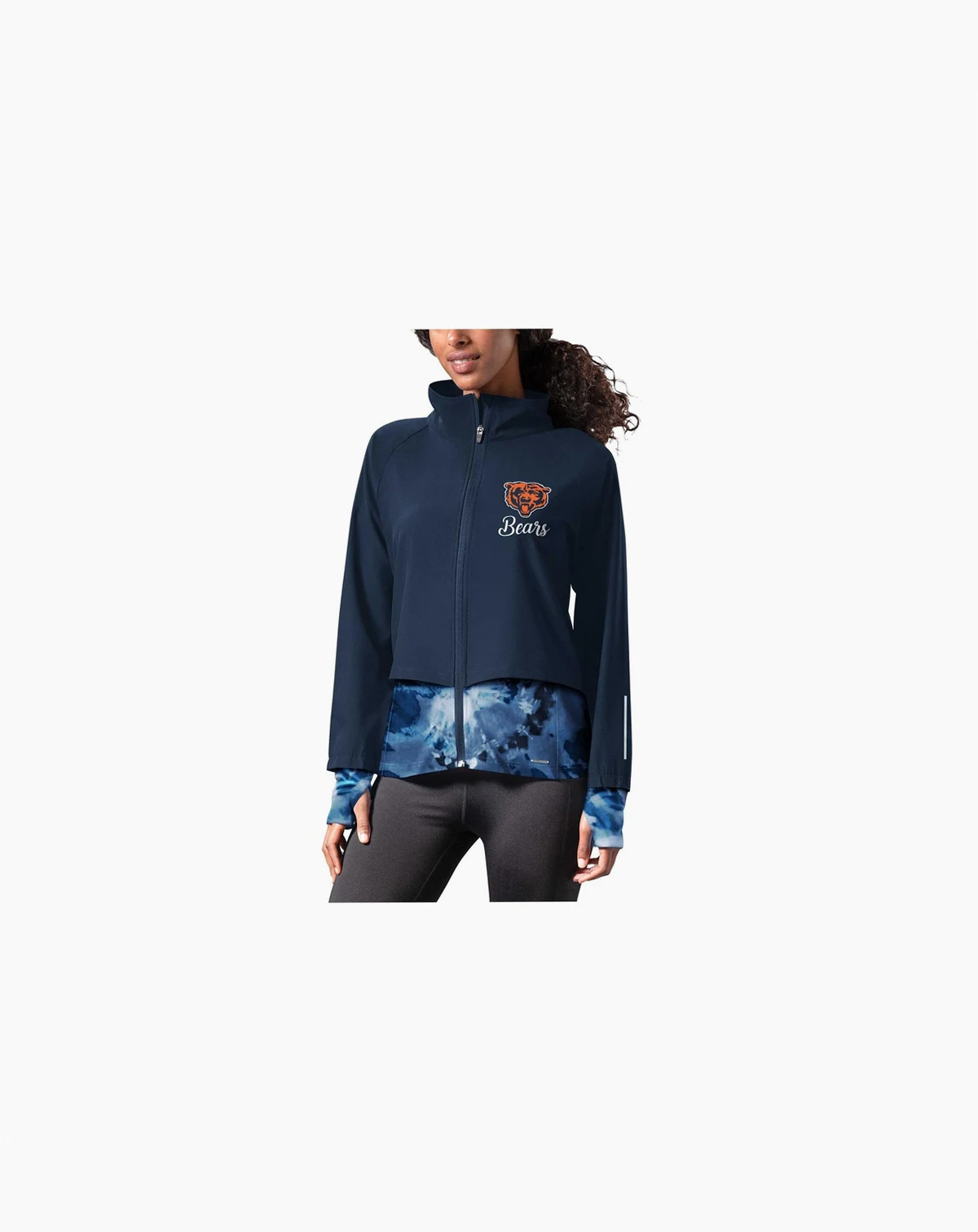 Women's Navy Chicago Bears Grace Raglan Full-Zip Running Jacket