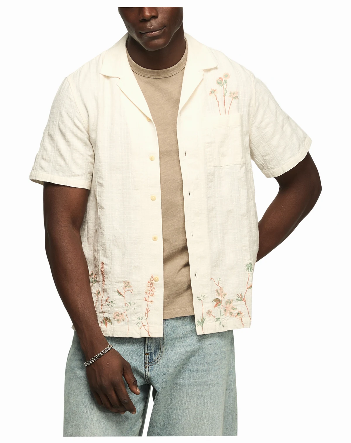 Men's Embroidered Short Sleeve Button-Up