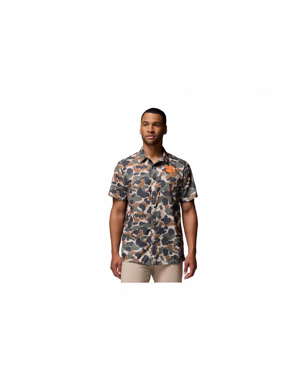 Men's Camo Clemson Tigers Super Slack Tide Omni-Wick Button-Up Shirt