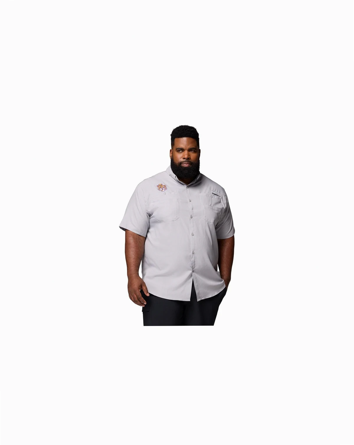 Men's Gray LSU Tigers Big Tall Tamiami Omni-Shade Button-Down Shirt