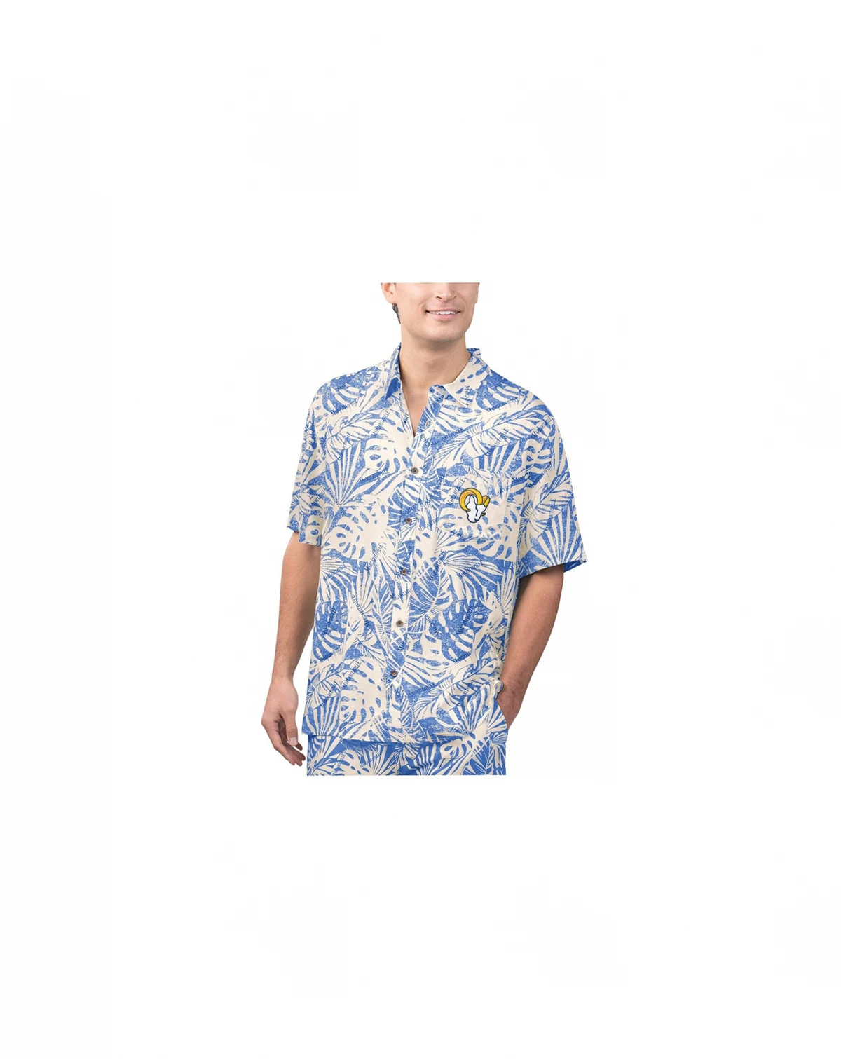 Men's Tan Los Angeles Rams Sand Washed Monstera Print Party Button-Up Shirt