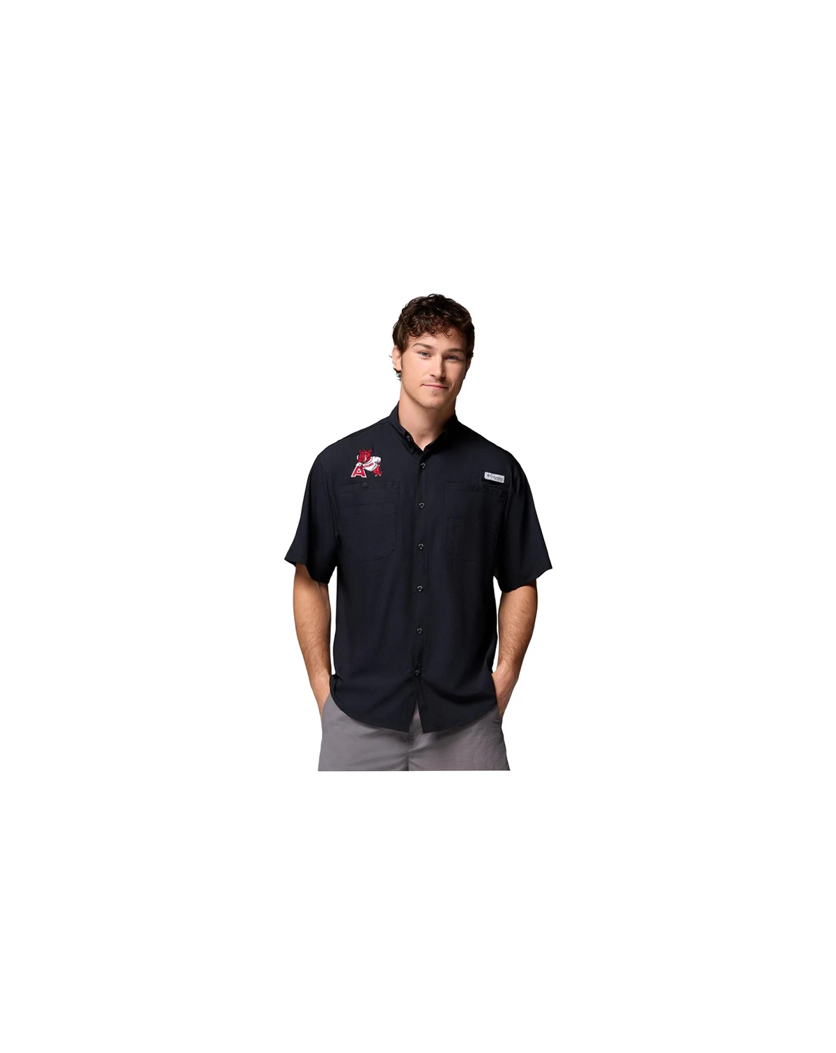 Men's Black Arkansas Razorbacks Tamiami Omni-Shade Button-Down Shirt