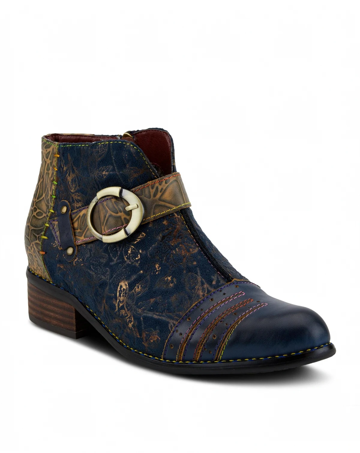 Women s Georgiana Leather Booties with Decorative Buckle, Rainbow Stitching, and Full-Zip Closure – French-Inspired Comfort Ankle Boot