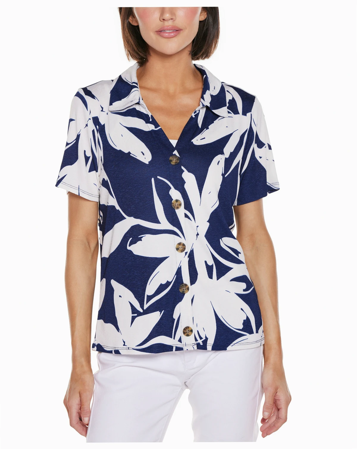 Women's Floral Button Front Knit Top