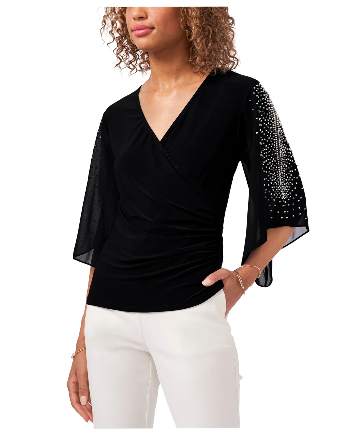 Embellished Chiffon Sleeve Top