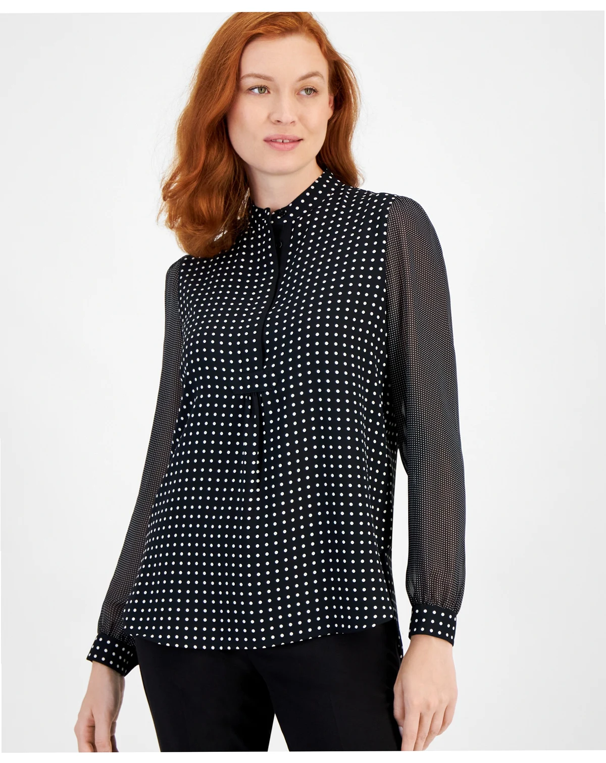 Sheer Dot-Print Blouse