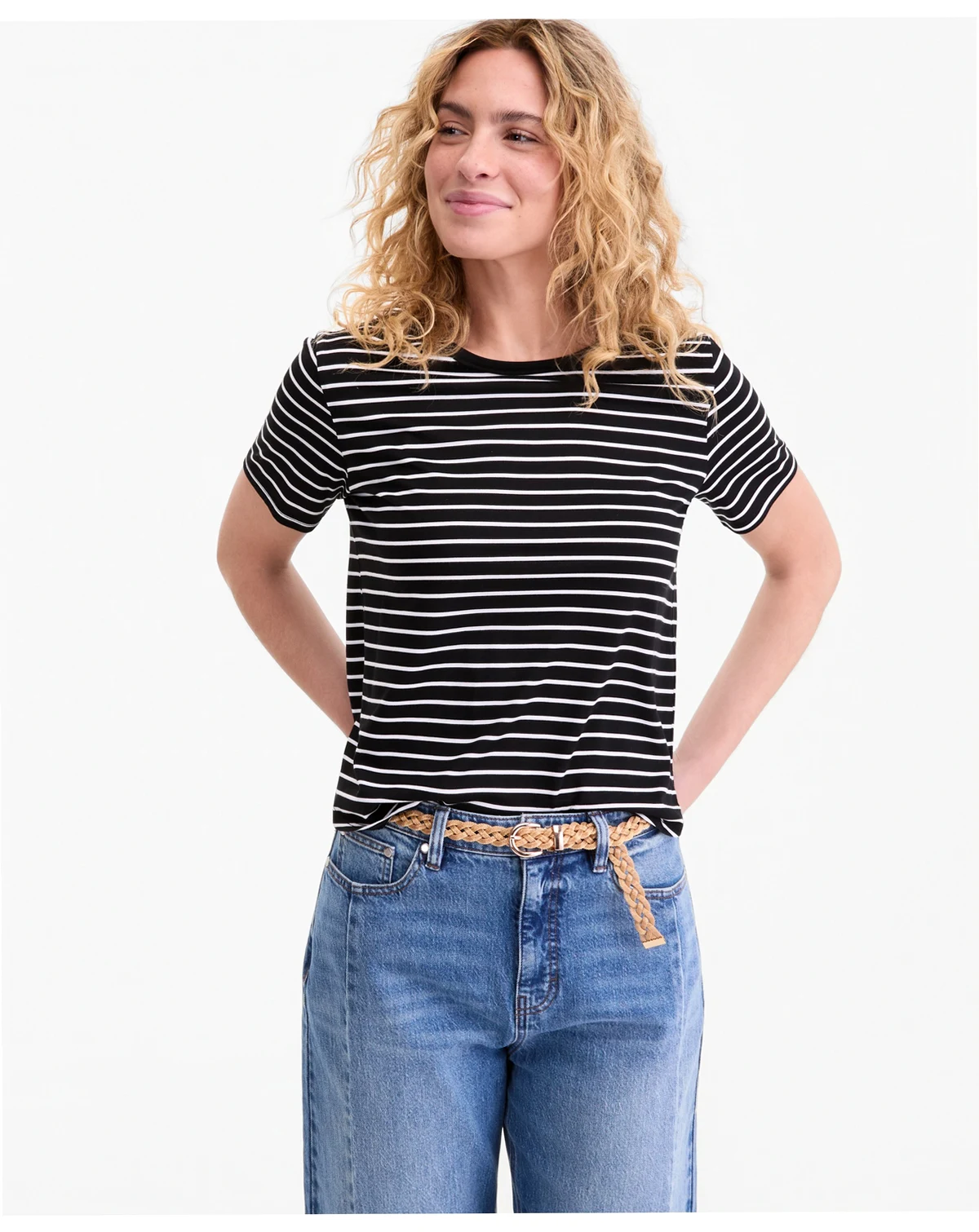 Women's Striped Curved-Hem T-Shirt, Macy's Exclusive
