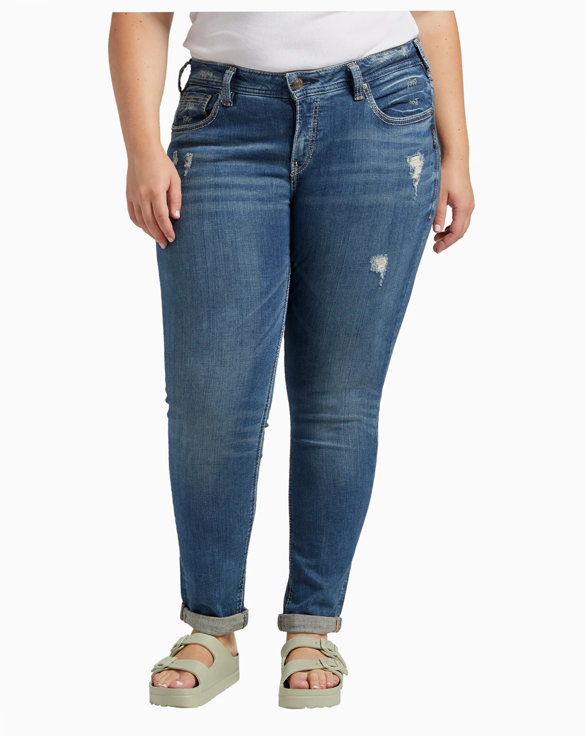 Plus Size Indigo Wash Ripped Girlfriend Jeans