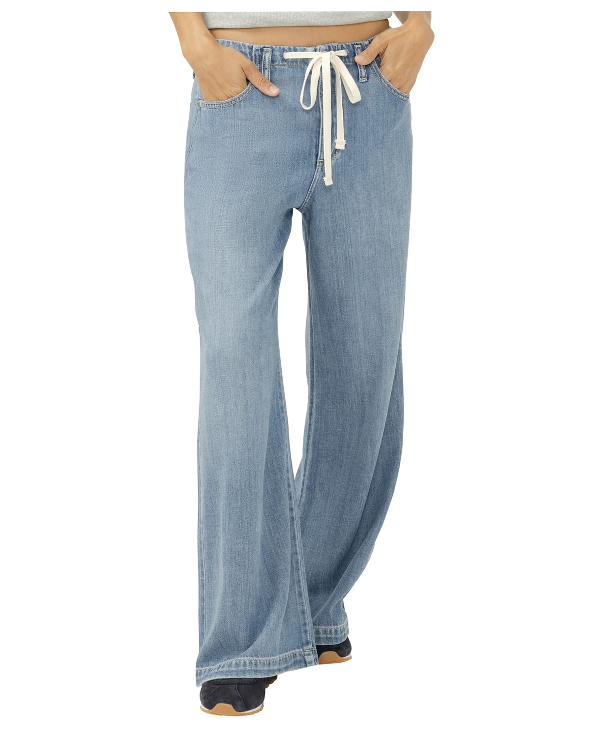 Women's Mid-Rise Wide Leg Drawstring Ankle Jeans