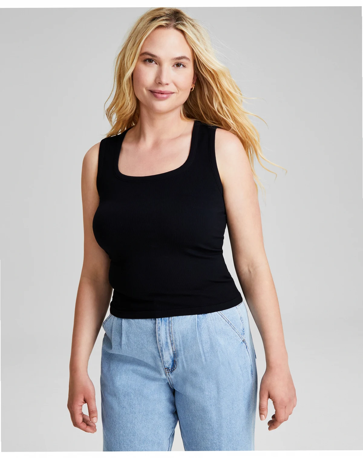 Women's Ribbed Seamless Square-Neck Tank Top, Created for Macy's