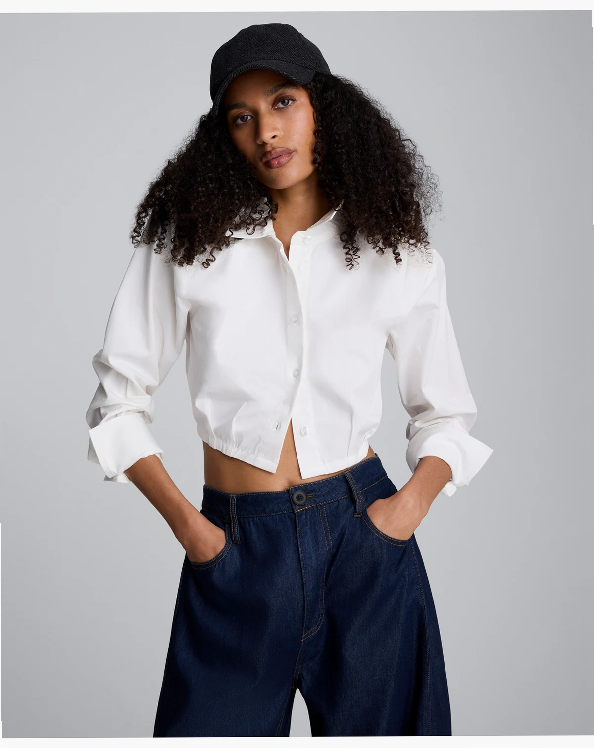 Women's Collar Neck Cropped Button-Down Shirt