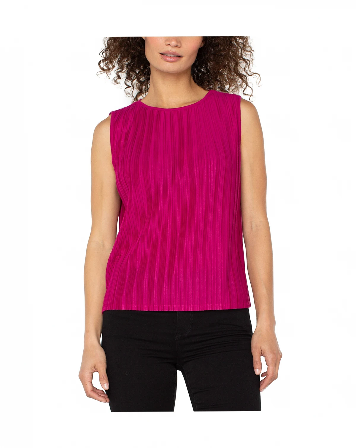 Women's Crewneck Sleeveless Pleated Knit Top