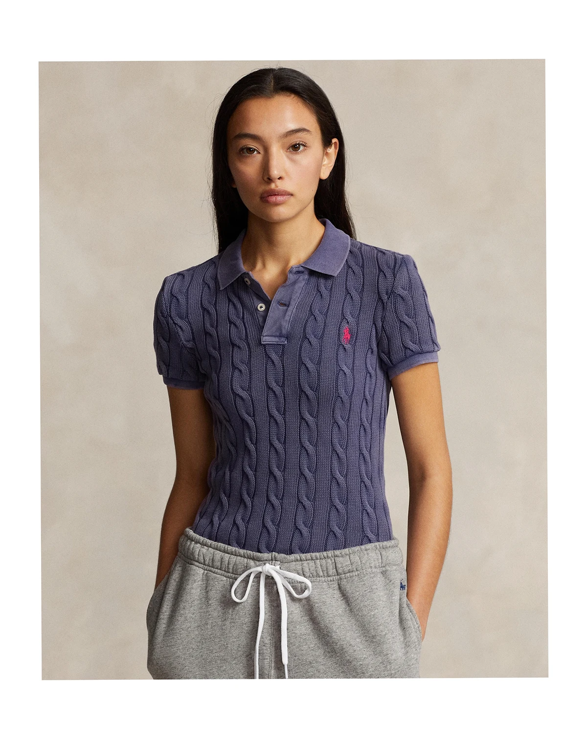 Women's Cable-Knit Polo Shirt