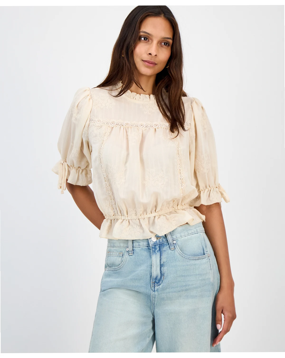 Women's Embroidered Lace-Trim Blouse, Macy's Exclusive