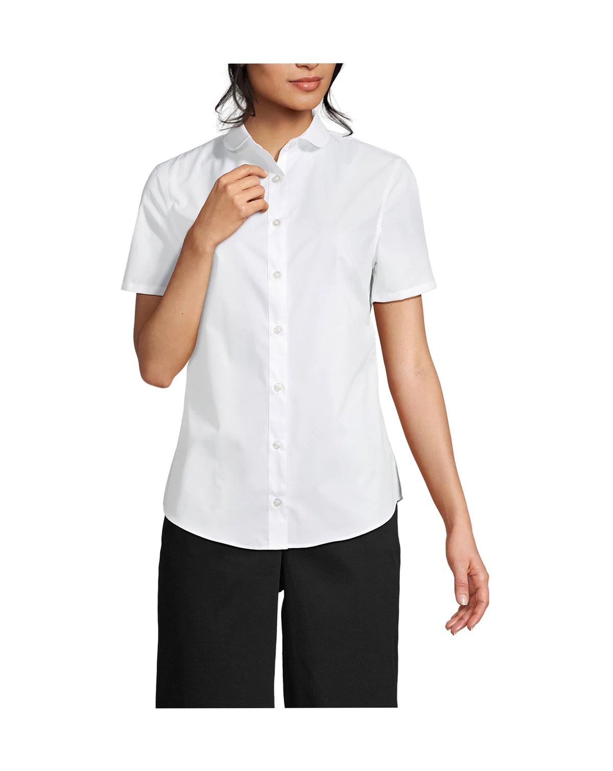 Women's Short Sleeve Peter Pan Collar Broadcloth Shirt