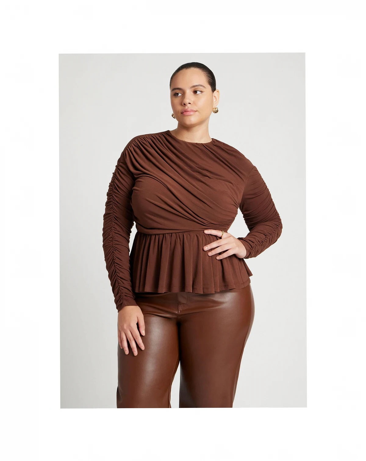Women's Plus Size Shirred Peplum Top