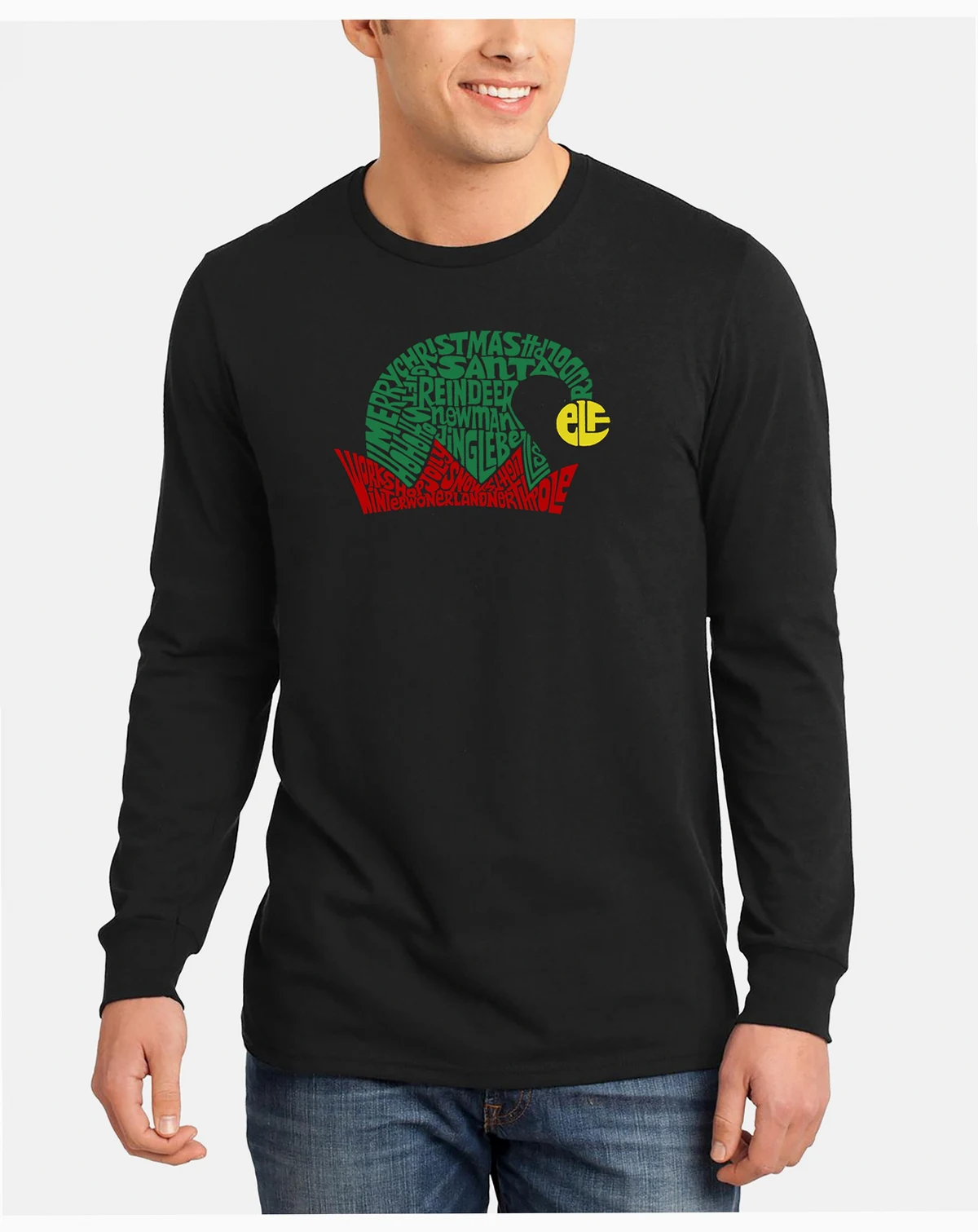 Men's Christmas Elf Hat Word Art Long Sleeve T-shirt