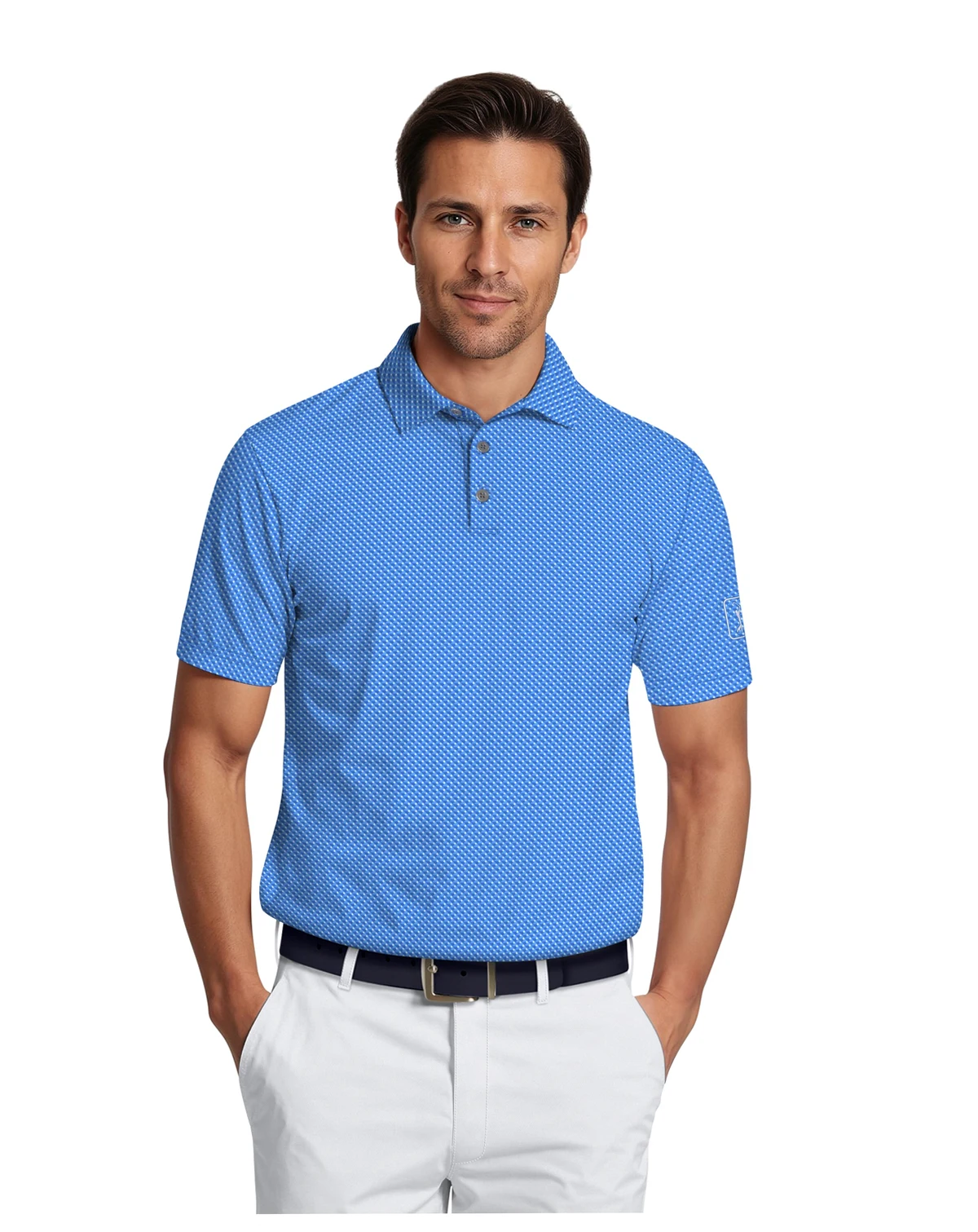 Men's Micro Geometric Print Short-Sleeve Golf Polo Shirt