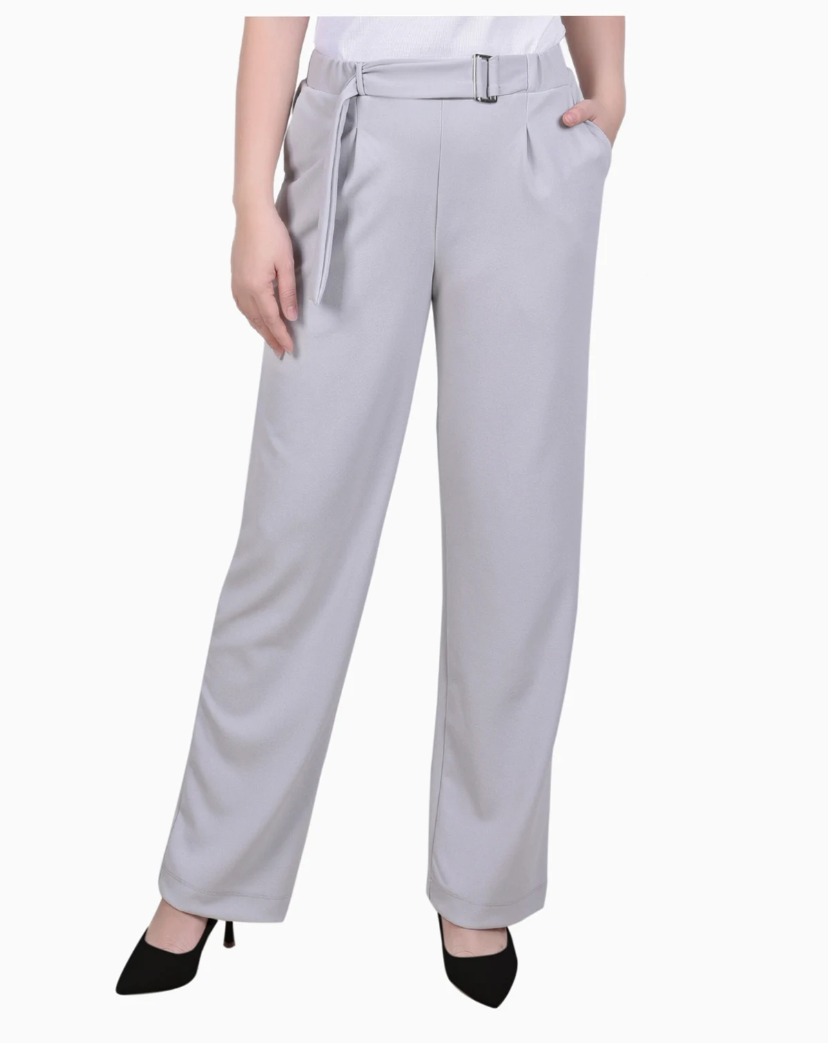 Petite Belted Scuba Crepe Pants