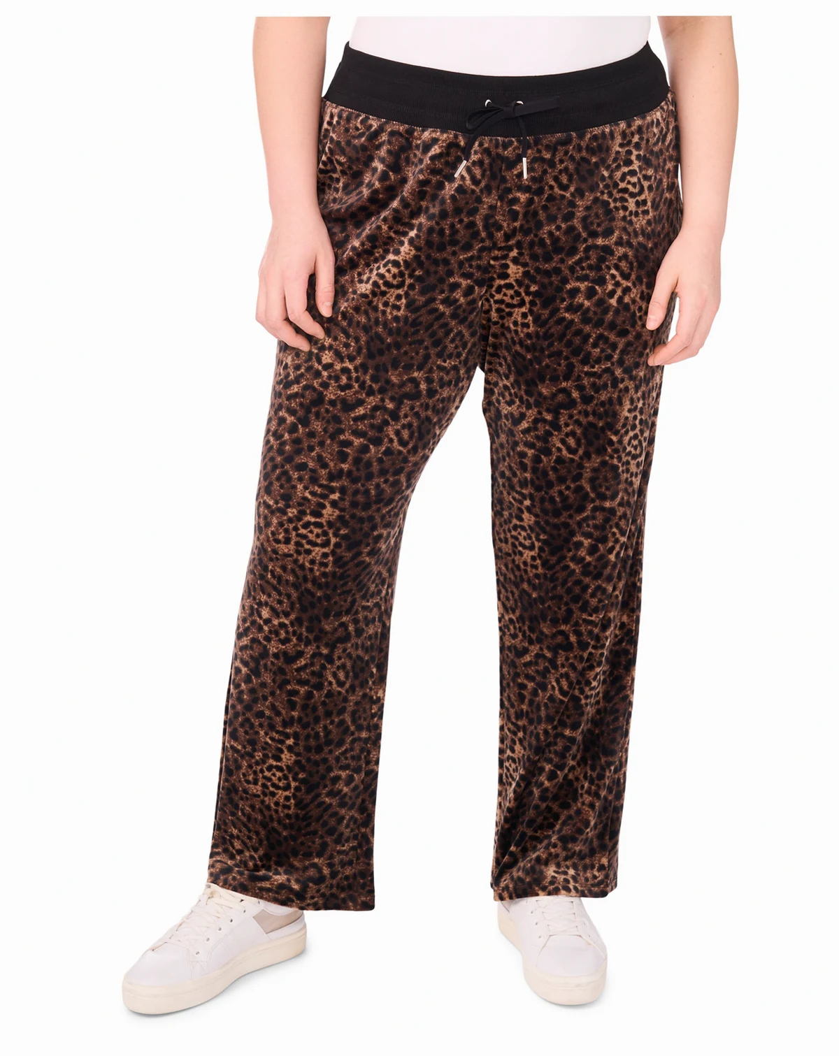 Plus Size Velour Animal-Print Drawstring-Waist Straight-Leg Pants
