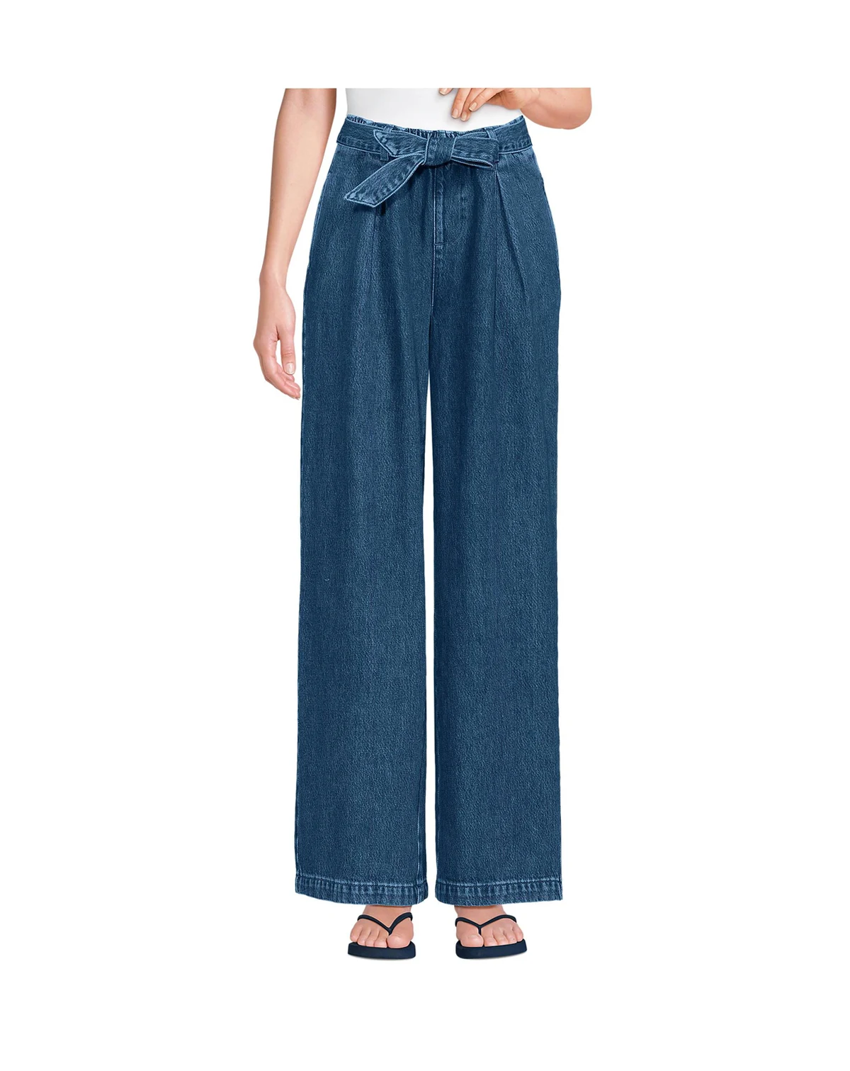 Women's Petite High Ridge Twill Pull On Pleated Wide Leg Pants