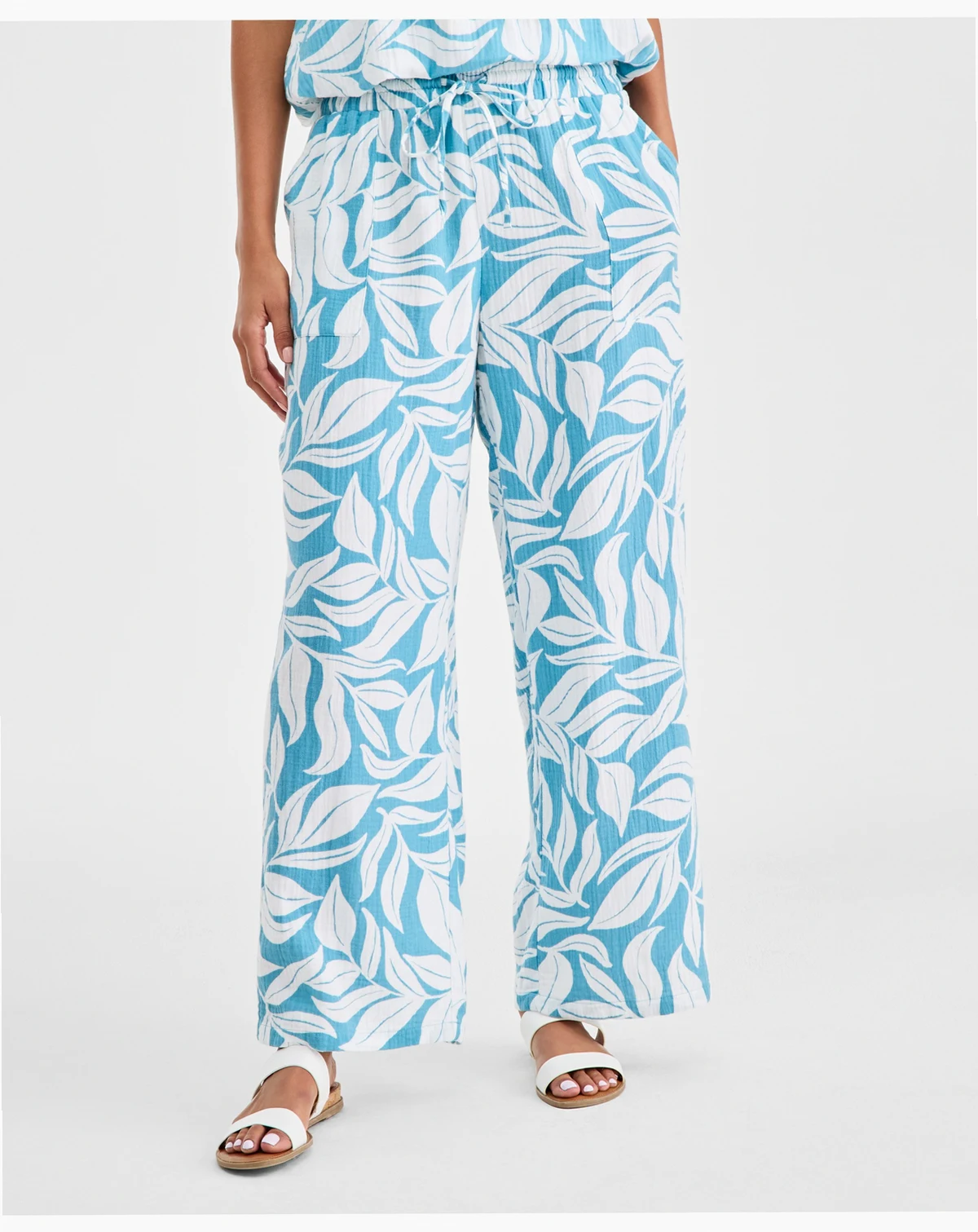 Women's Petite Printed Double Gauze Wide-Leg Pants, Macy's Exclusive