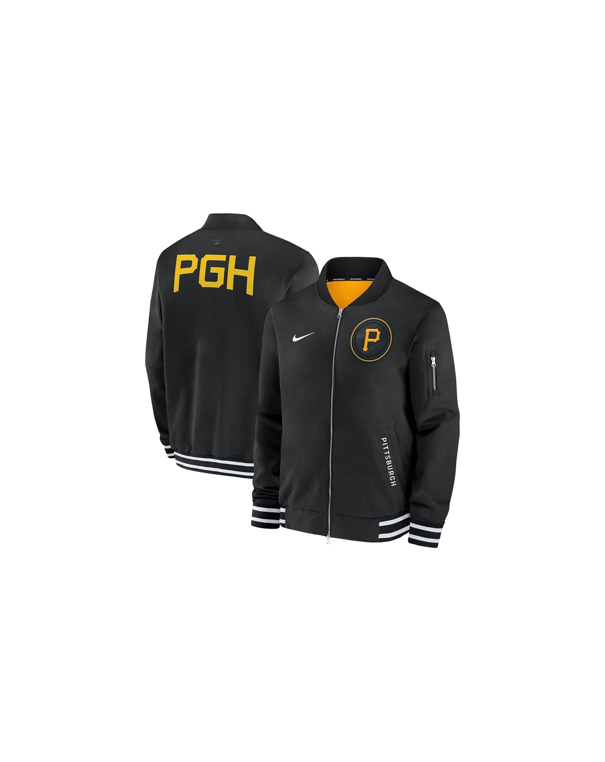 Men's Black Pittsburgh Pirates Authentic Collection City Connect Full-Zip Bomber Jacket