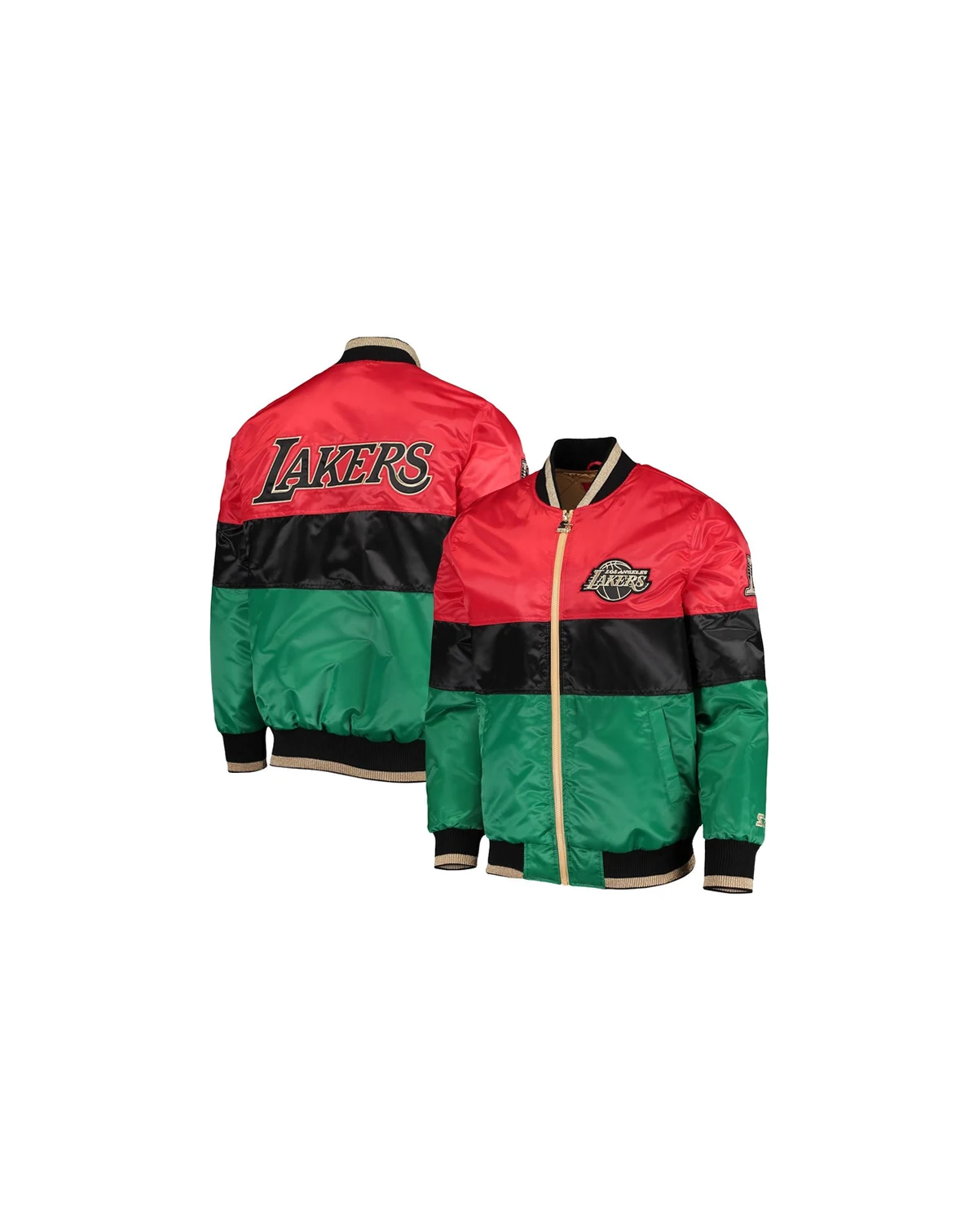 Men's Red and Black and Green Los Angeles Lakers Black History Month NBA 75th Anniversary Full-Zip Jacket