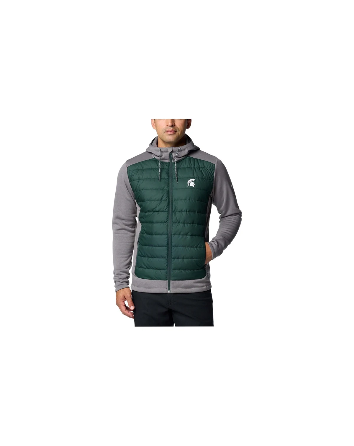 Men's Green/Gray Michigan State Spartans Out-Shield Hybrid Full-Zip Hoodie Jacket