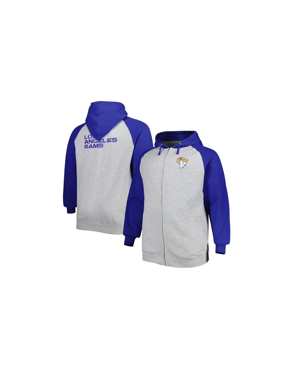 Men's Heather Gray Los Angeles Rams Big and Tall Fleece Raglan Full-Zip Hoodie Jacket