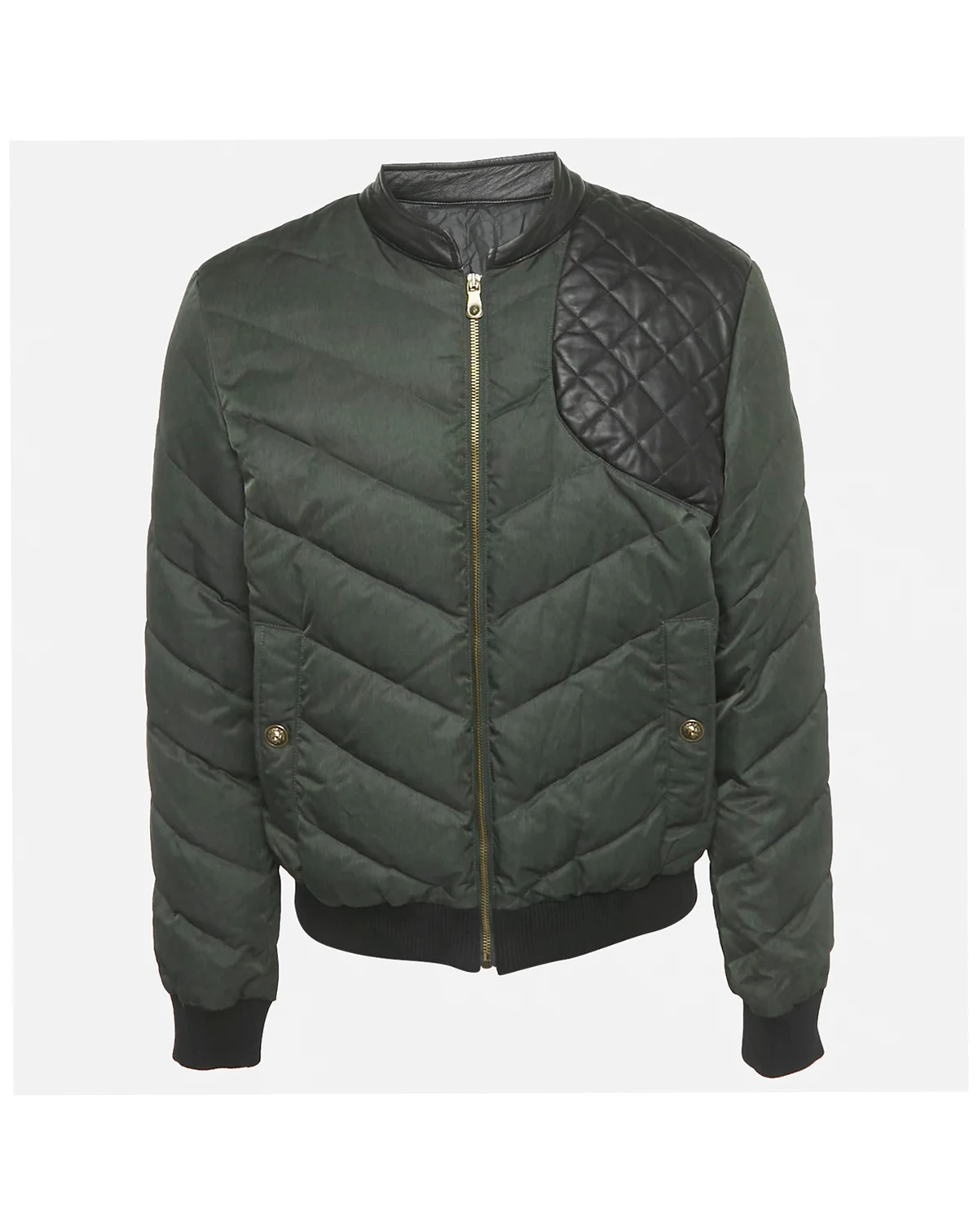 Men's Pre-Owned Versus Versace Green Synthetic Zip-Up Quilted Down Jacket