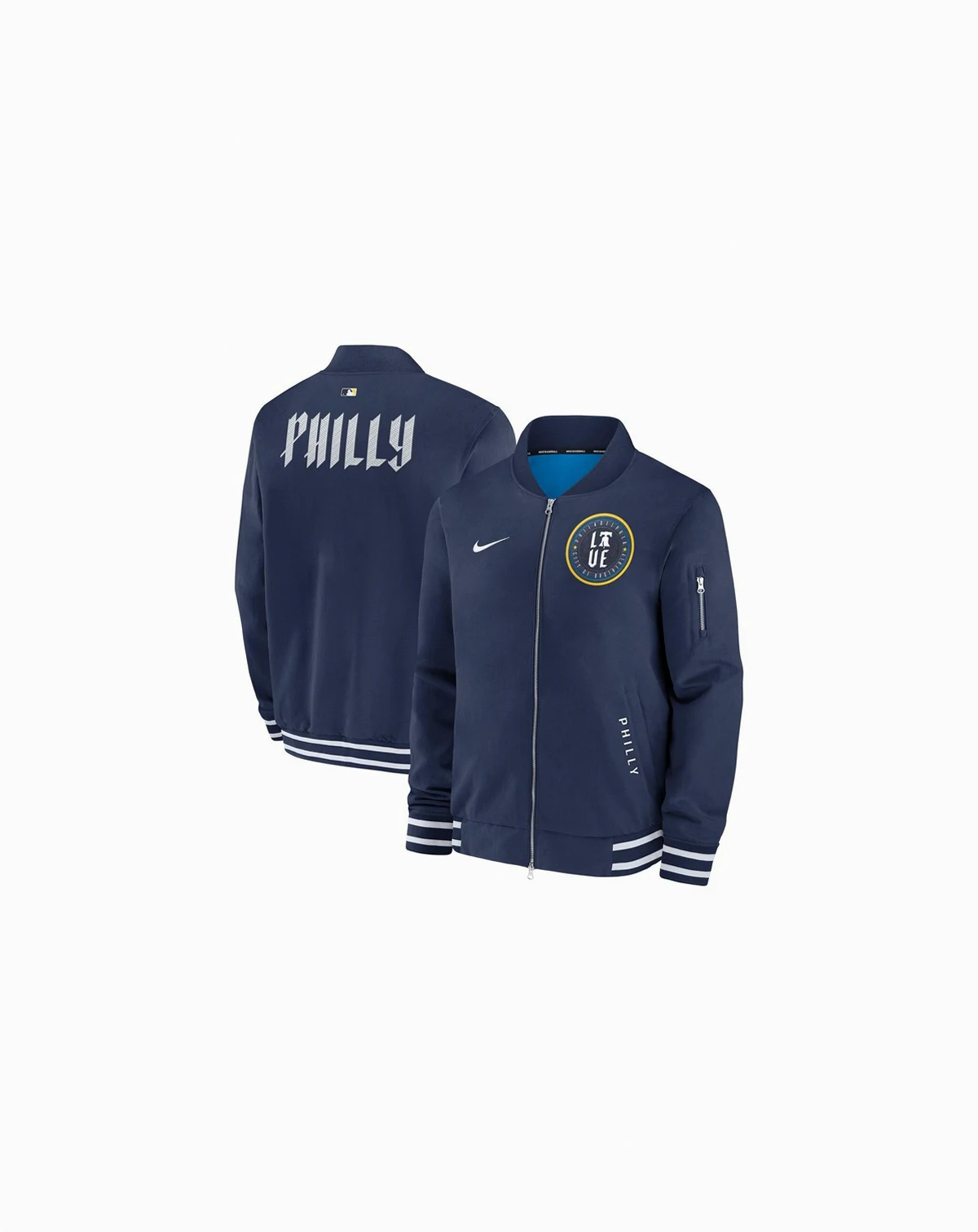 Men's Navy Philadelphia Phillies Authentic Collection City Connect Full-Zip Bomber Jacket