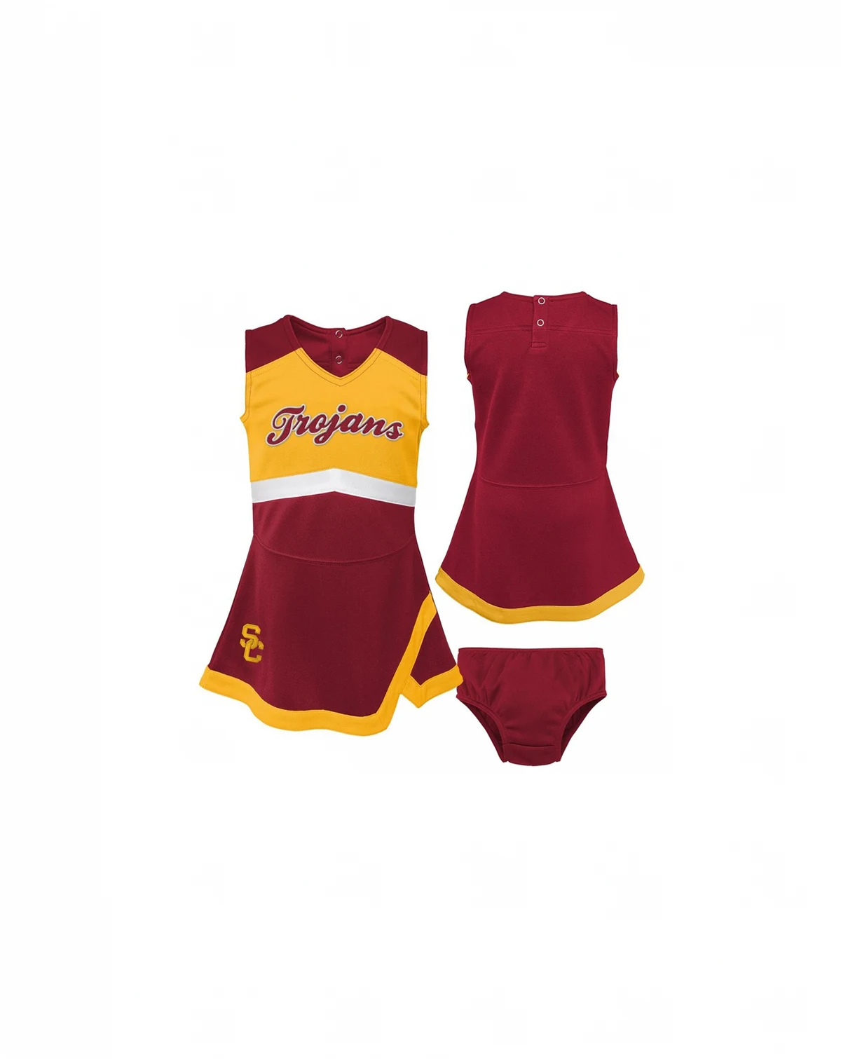 Girls Toddler Cardinal, Gold USC Trojans Two-Piece Cheer Captain Jumper Dress and Bloomers Set