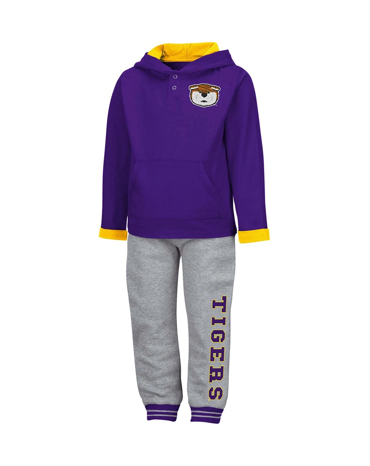 Toddler Boys and Girls Purple, Heathered Gray LSU Tigers Poppies Hoodie and Sweatpants Set, Pack of 2