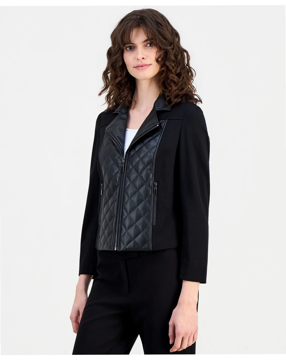 Petite Quilted-Front Moto Jacket