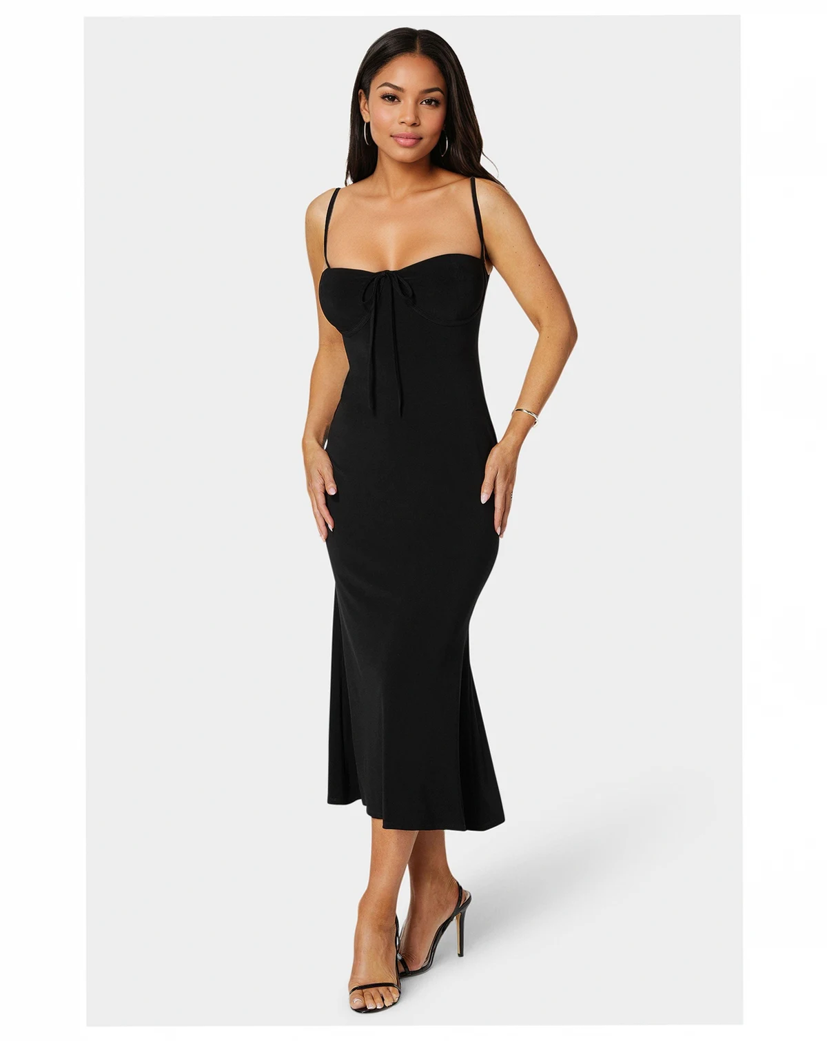 Women's Bow Front Bustier Knit Slip Midi Dress