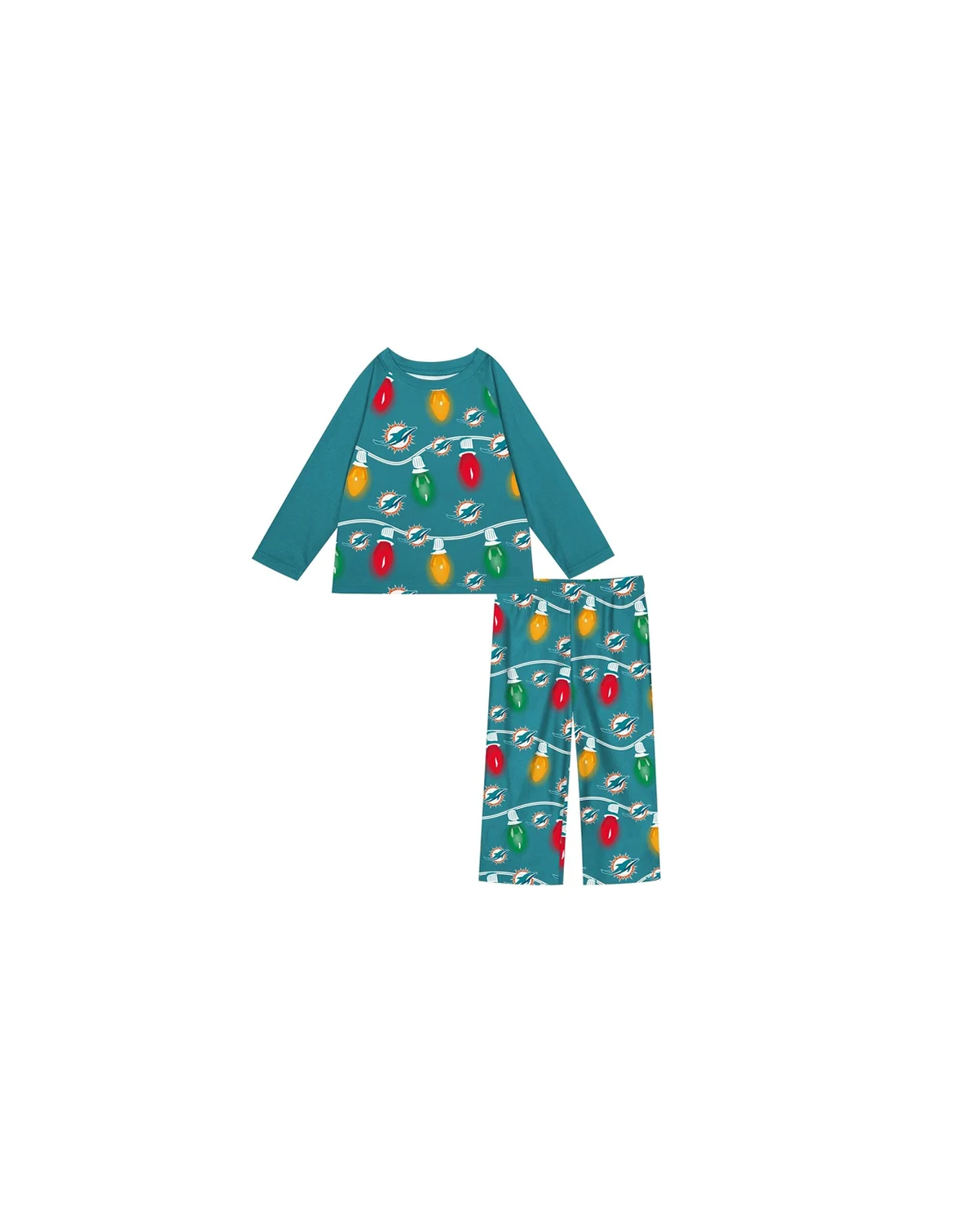 Toddler 2-Piece Miami Dolphins Garland Holiday Long Sleeve Pajama Set