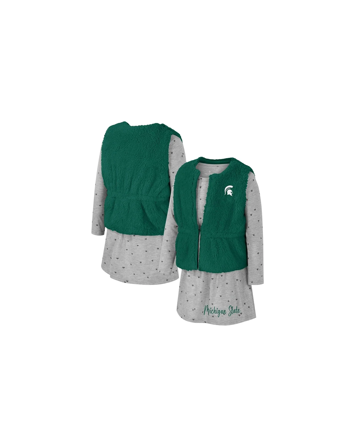 Girls Toddler Green Michigan State Spartans Meowing Vest Dress Set